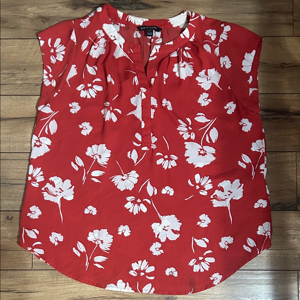 41 Hawthorn Red Floral Split-Neck Blouse